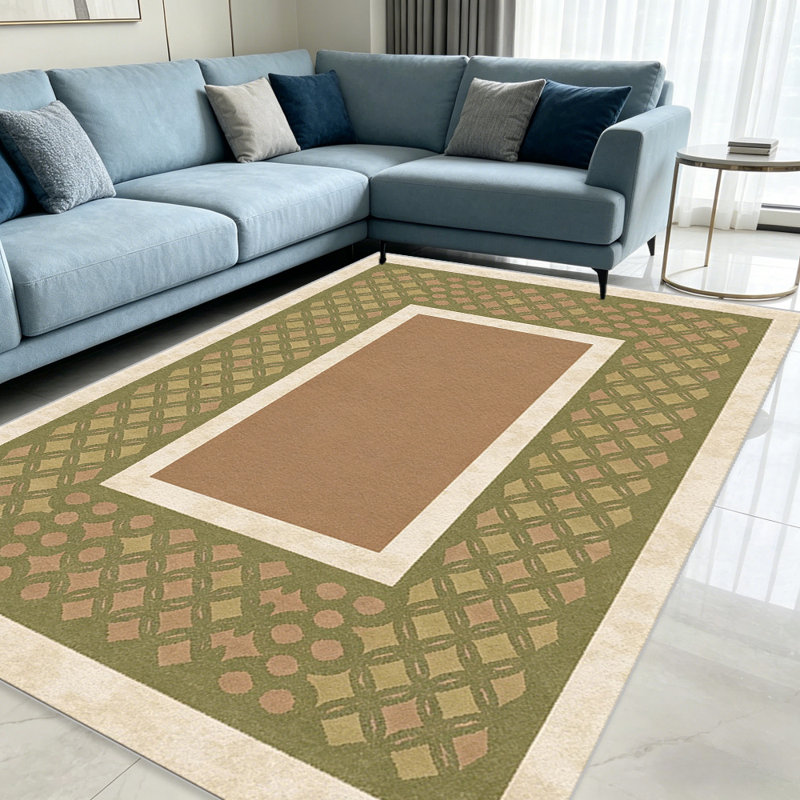 Moss Green Lattice Border carpet-easy to clean, machine-washable, soft and comfortable; suitable for door mats, kitchens, living rooms, bedrooms, corridors, and laundry areas. Easy to clean, durable carpet for home decoration.