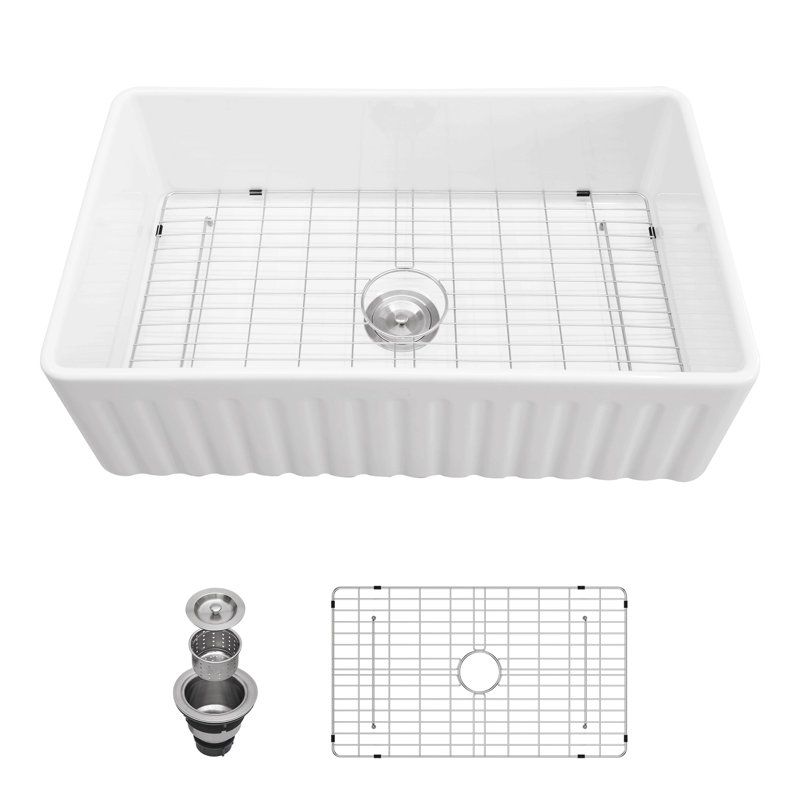 White Farmhouse Sink - 36 Inch White Ceramic Single Bowl Farm Kitchen Sink