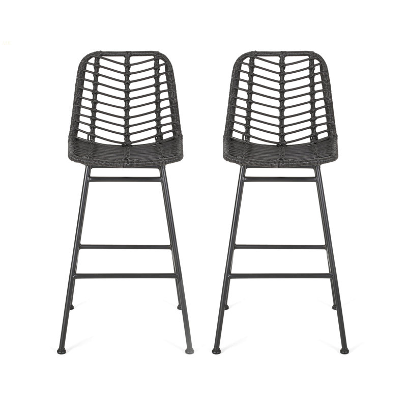 Sawtelle Outdoor Wicker Barstools (Set Of 2), Gray