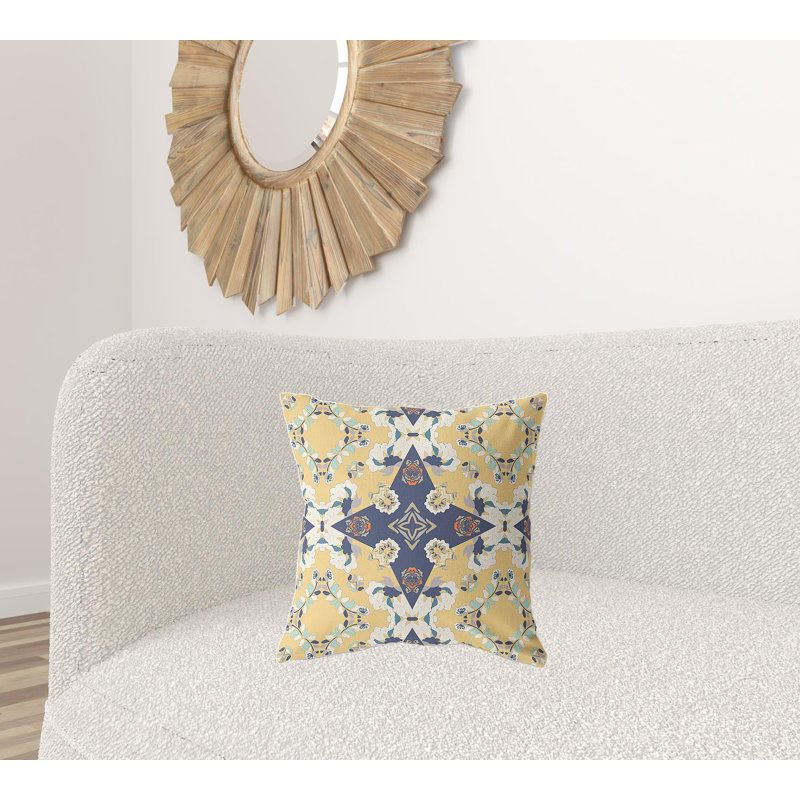 Coussin 18 po x 18 po Broadcloth, Jaune / bleu