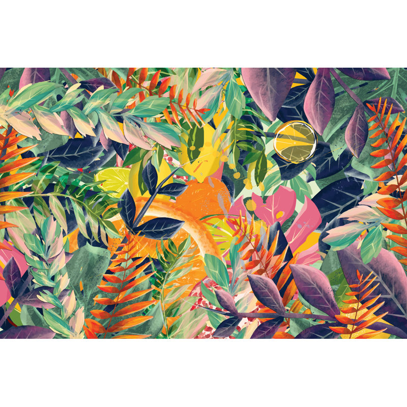 «Wrightsville Tropical Fruit And Leaves» par - impression sur toile tendue, H 32 po x l 48 po