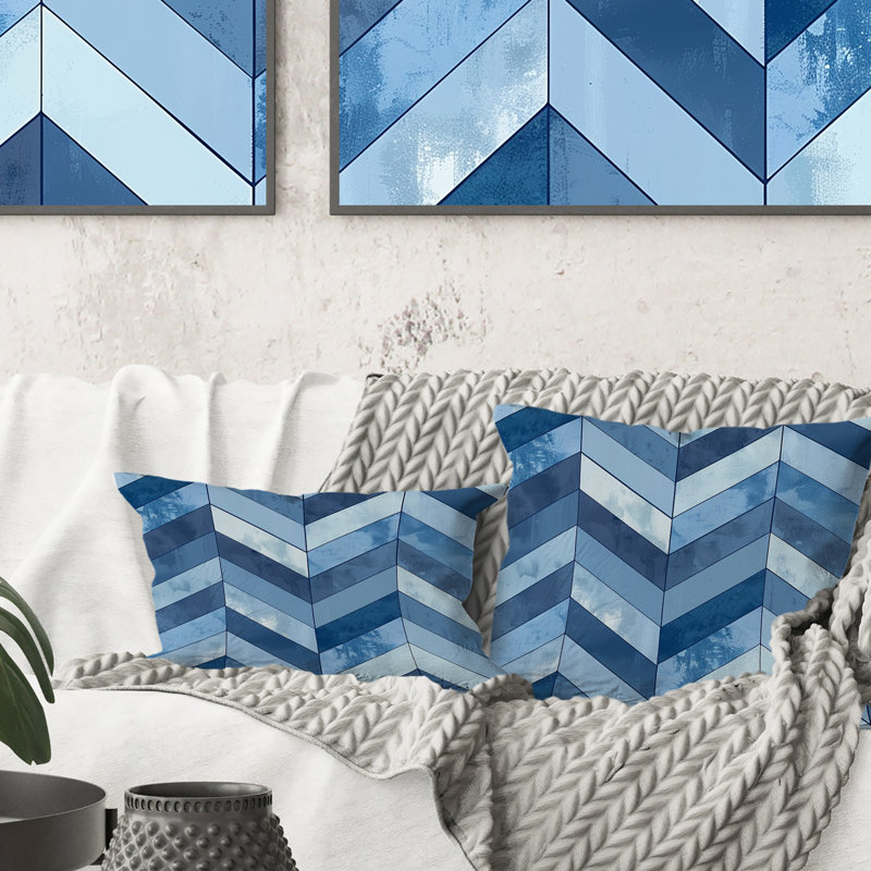 Coussin lombaire bleu à imprimé chevron bleu III