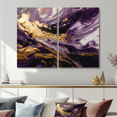 Mauve et or liquide Magic I - grand art abstrait mural 2 panneaux