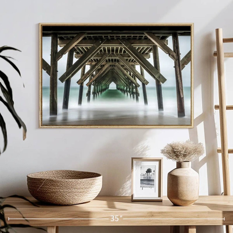 Wrightsville Crystal Pier, 19" X 13", Floating Frame Natural Wood