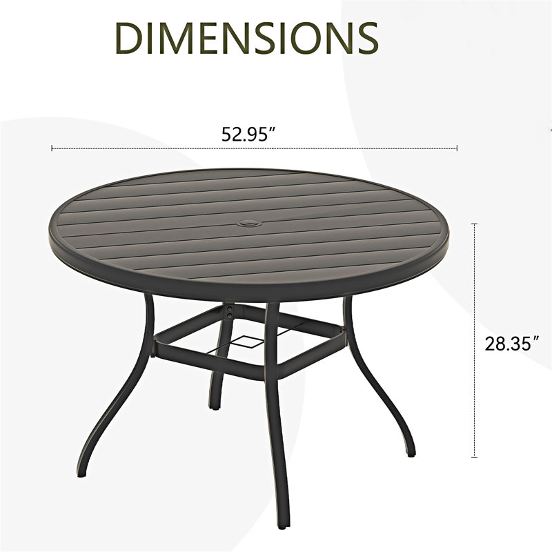 Outdoor Round Patio Dining Table, 28.37" H x 52.97" W x 52.97" D, Black