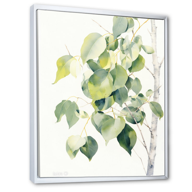 «White Green Minimalisme Eucalyptus Essence» sur toile, H 40 po x l 30 po x P 1,5 po, Cadre flottant blanc