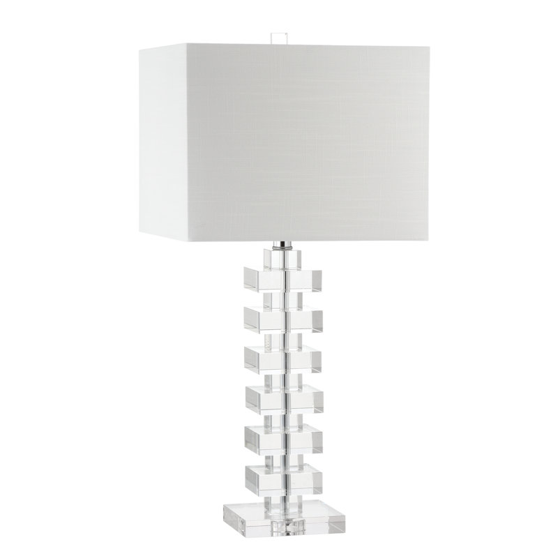 28" Clear Crystal Table Lamp with White Drum Shade