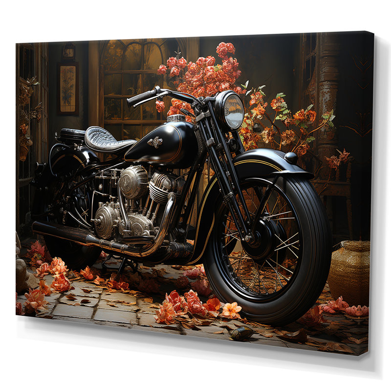 Noir mystère de la moto, H 12 po x l 20 po x P 1 po, Toile tendue