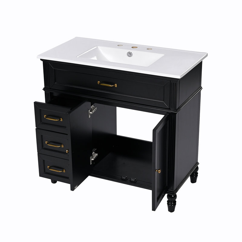 Meuble-lavabo 36 po avec lavabo, Noir, noir, noir, noir, Doré