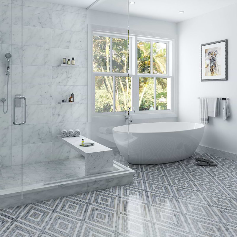 Juno 1" Diamond Hexagon Polished Marble Mosaic, Beige/Gray