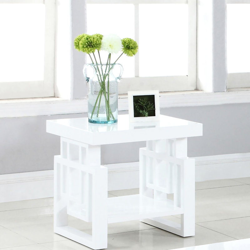 Table rectangulaire moderne blanc brillant pour salon avec tablette Finition contemporaine