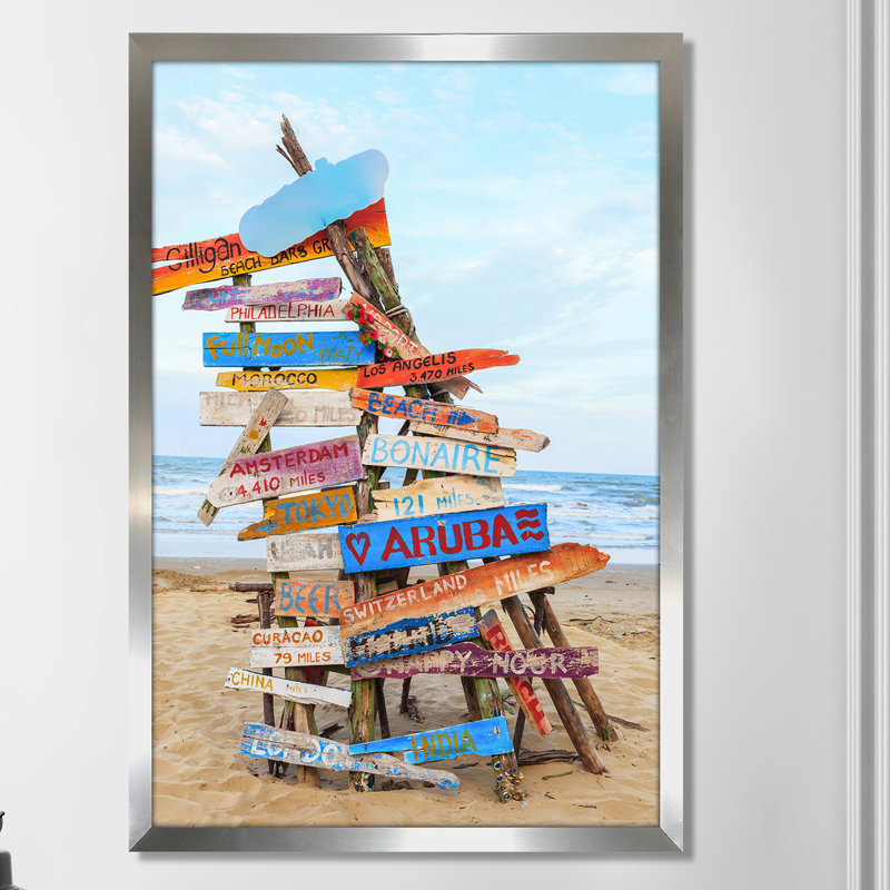 « beach signs », reproduction de photo encadrée, H 51,5 po x l 35,5 po x P 0,75 po