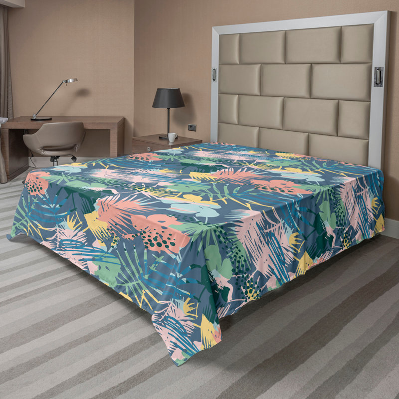 Ambesonne Floral Design Flat Sheet Jumble Cactus Flowers, California King Flat Sheet, Green Pink Floral