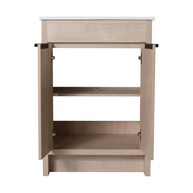 Jeliana 24'' Single Bathroom Vanity with Ceramic Top，2 Soft Close Doors and 1 Adjustable Shelf, Beige