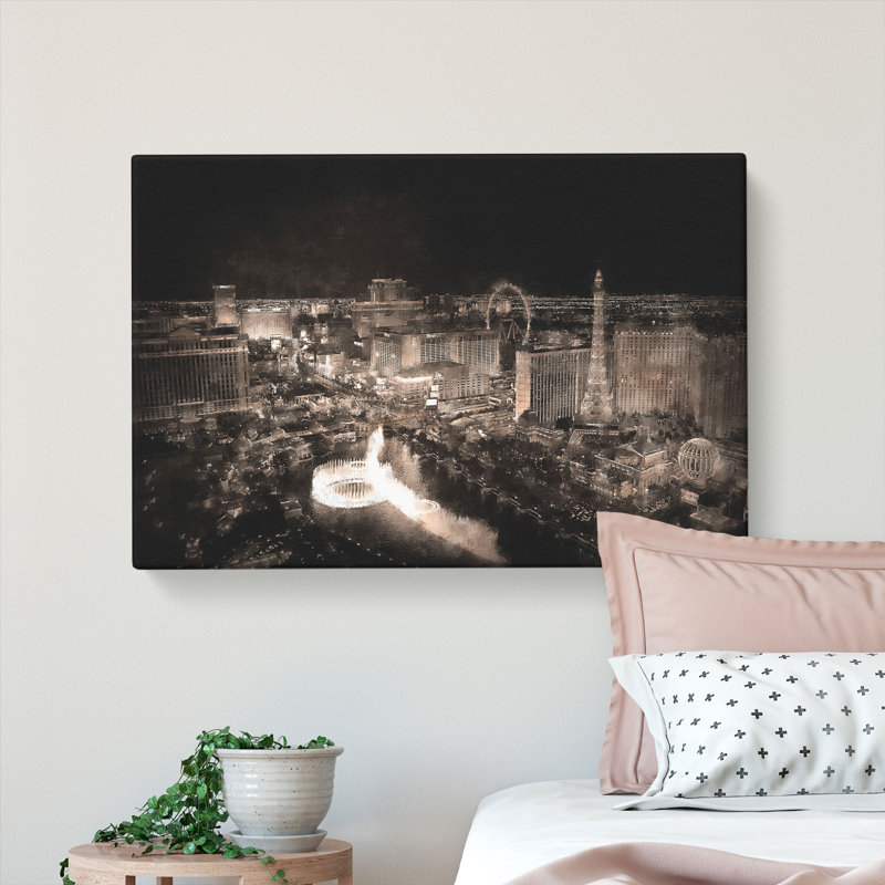 Las Vegas Skyline At Night - Wrapped Canvas Painting, 35cm H x 50cm W x 3cm D