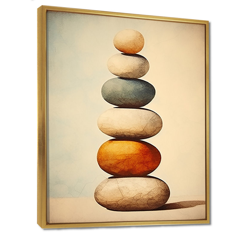Zen Stones Subtle Serenity I - Spiritual Stone, impression d'art mural, Toile dorée avec cadre flottant