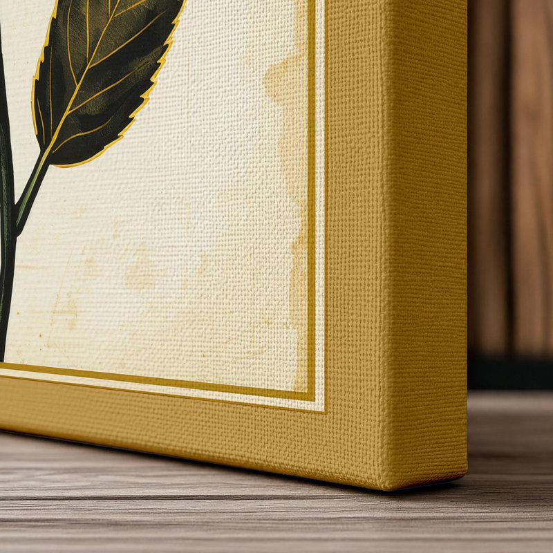 Golden Bloom Botanical - Wrapped Canvas, 18x12 - 45.7 x 30.5 cm, Ochre Border