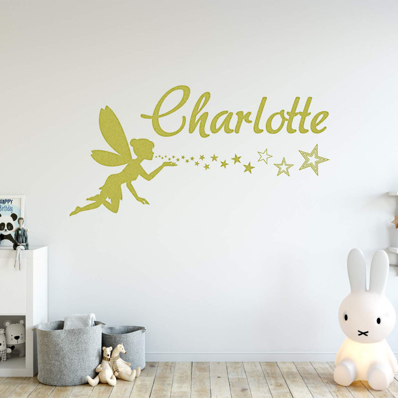 Décalcomanie murale personnalisable nom personnalisé fée, H 11 po x l 22 po, Or