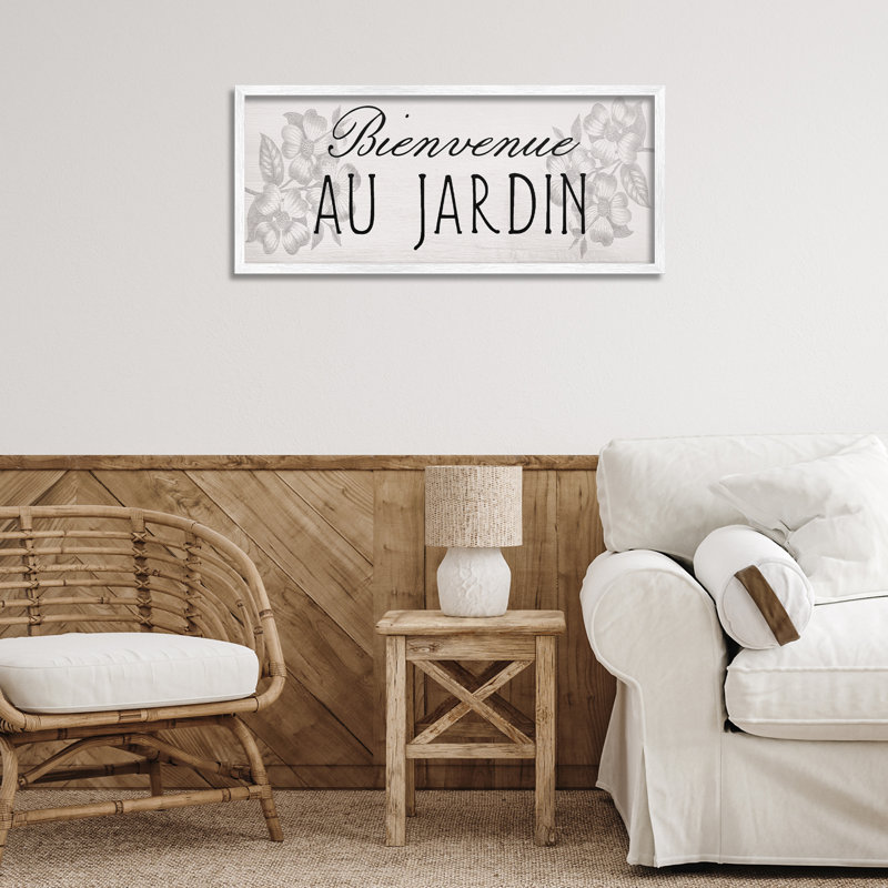 «French Garden Welcome», giclée encadrée, par Lil 'Rue, H 13 po x l 30 po, Estampe numérique encadrée blanc bord de mer
