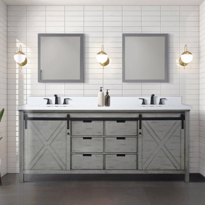 Ensemble de meuble-lavabo double 80 po x P 22 po avec comptoir en quartz blanc et robinet