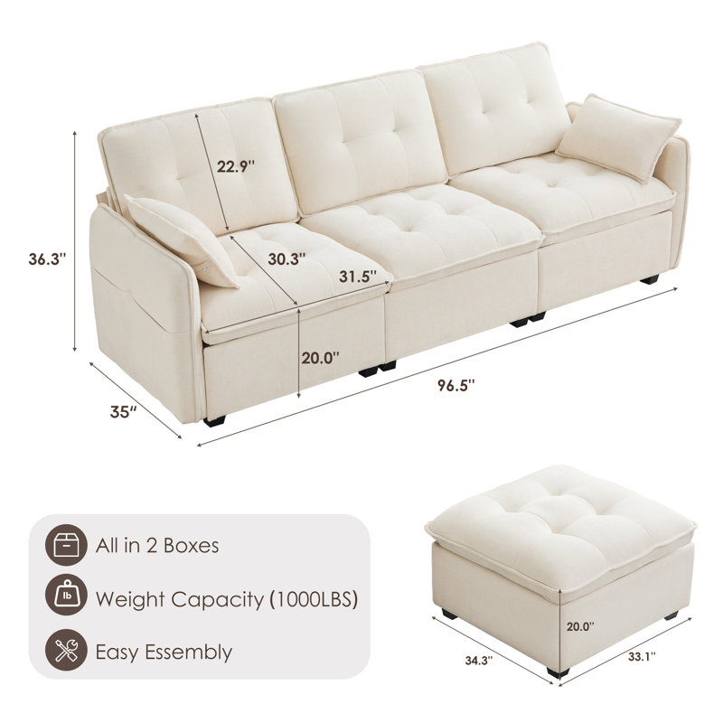Canapé modulaire en chenille avec repose-pieds Cloud, Chenille beige