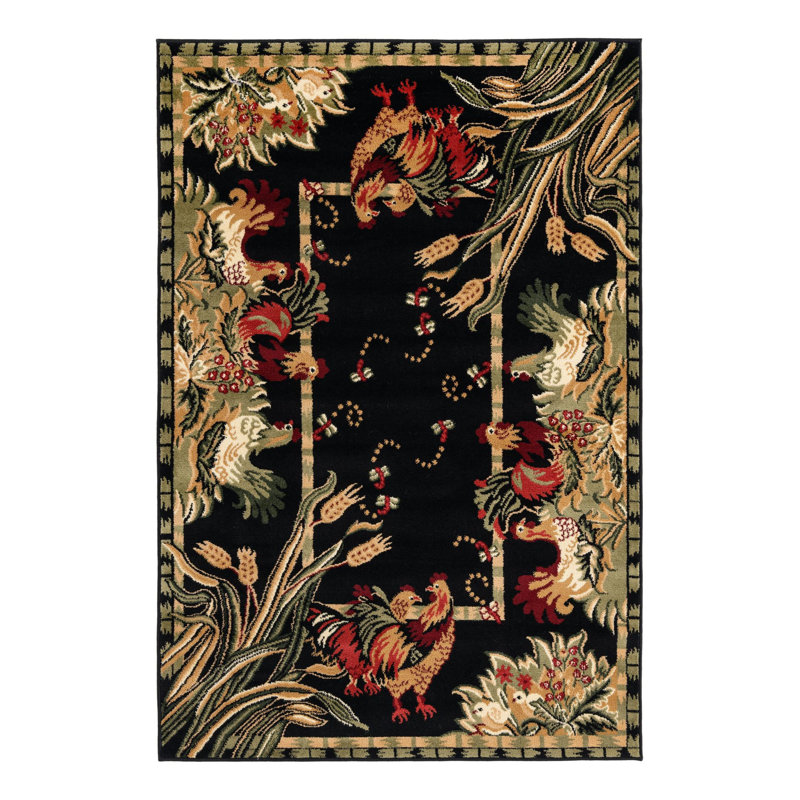 Andersonville Floral Indoor Rug, Rectangle 4'1" x 6'1", Black/Green
