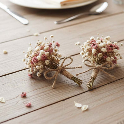 6 Pack Mini Dried Flower Bouquets Pink Series Natural Small Dry Flowers with Stem Boho Wedding Decor Artificial Floral Embossing Flower Bundles