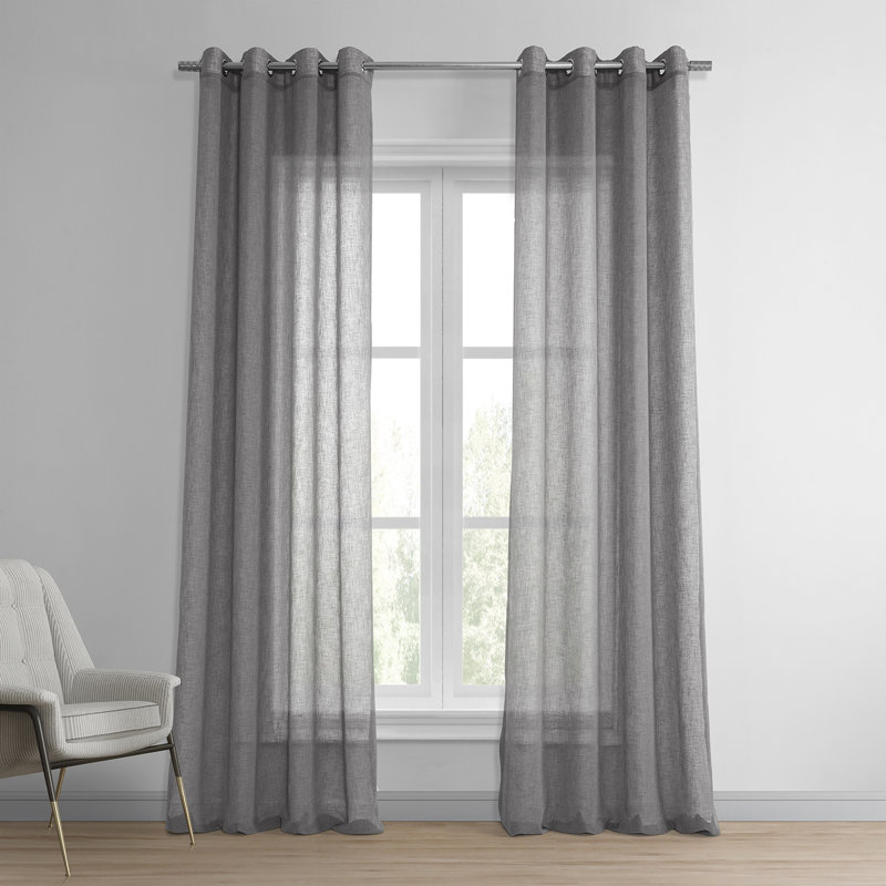 Grommet Faux Linen Sheer Curtains for Living Room, Bedroom Curtains for Large Window Single Panel, 50" x 108", Gravel Grey