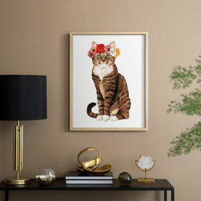 «Flower Crown Cats II», reproduction encadrée - bois massif