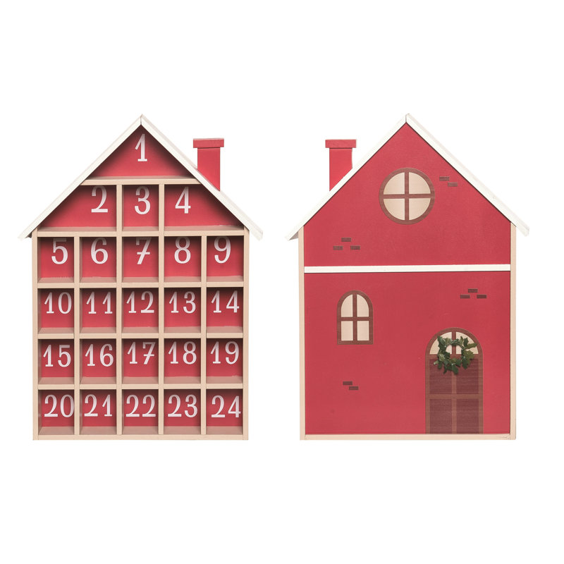 The Holiday Aisle® Wood 14.41 in. Multicolor Christmas Advent Calendar House Decor