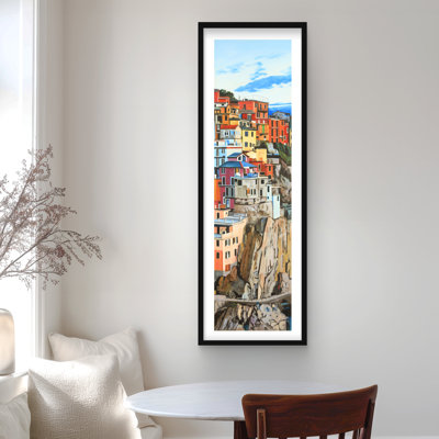 Impression de chambre à coucher Manarola Italie - décor mat brun encadré