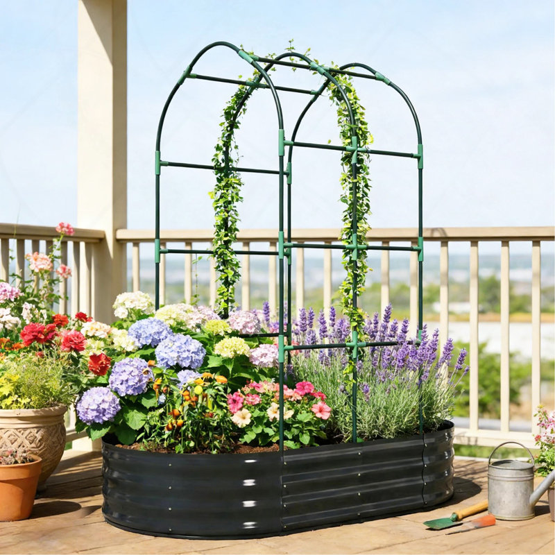 Lit de jardin surélevé pour l'extérieur, bacs à fleurs, bacs à plantes en treillis arqués