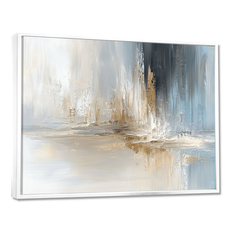 Gris, blanc, noir, blanc, écho, H 34 po x l 44 po, Impression encadrée flottante, Blanc