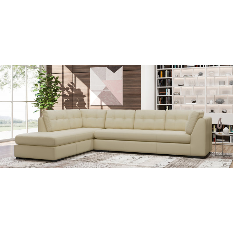 Canapé modulaire en cuir véritable de 126 po de large Rameek, Faisant face vers la gauche, Cuir véritable gris anthracite