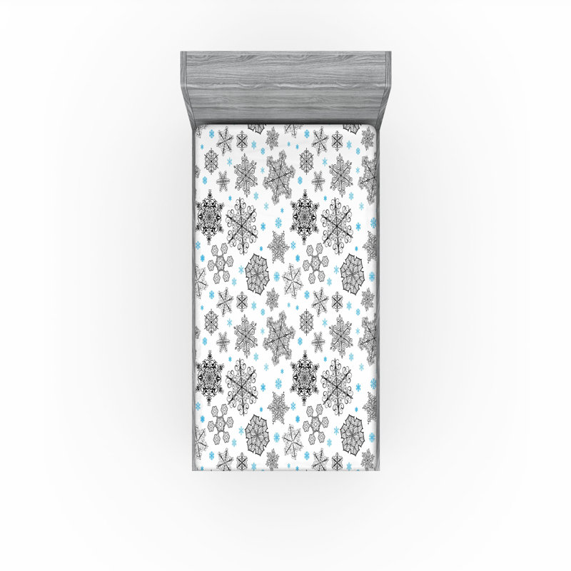 Ambesonne Fitted Sheet 2-Pack, Twin XL Fitted Sheet, Blue/Black/White Floral