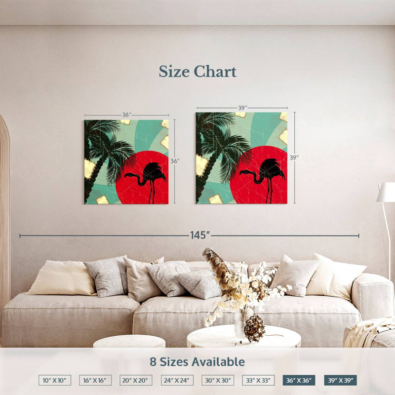 Brampt Retro Flamingo And Palm, 36" H x 36" W