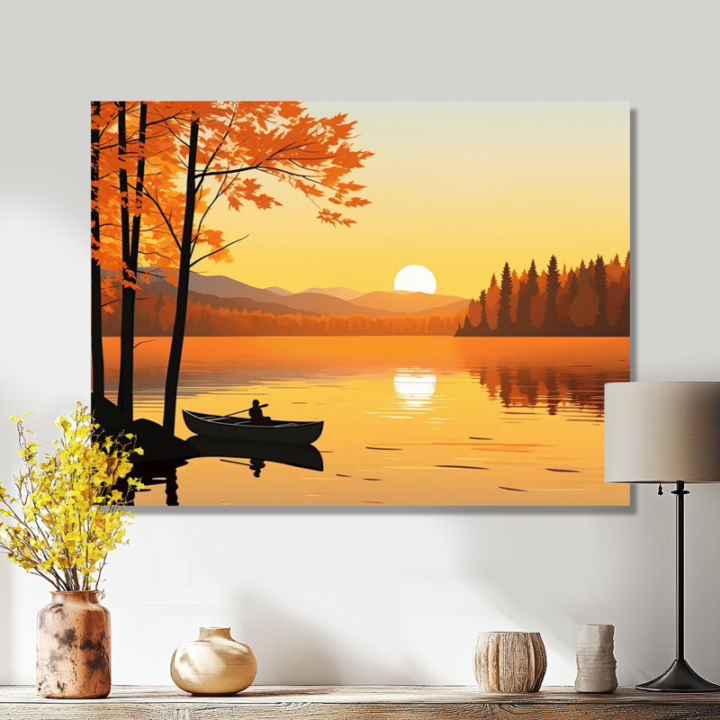 Canoë au bord du lac Sunset, Toile tendue, H 12 po x l 20 po