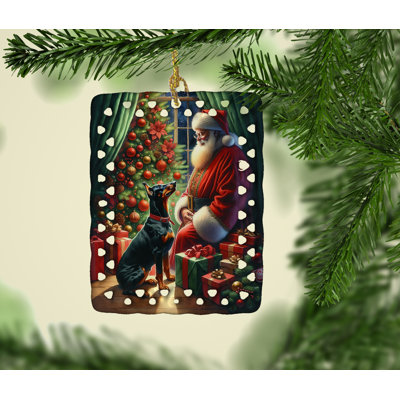 Ornement en porcelaine Doberman Pinscher and Santa Claus