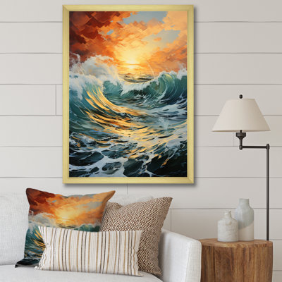 Tempête côtière orange - bleu sarcelle - imprimé