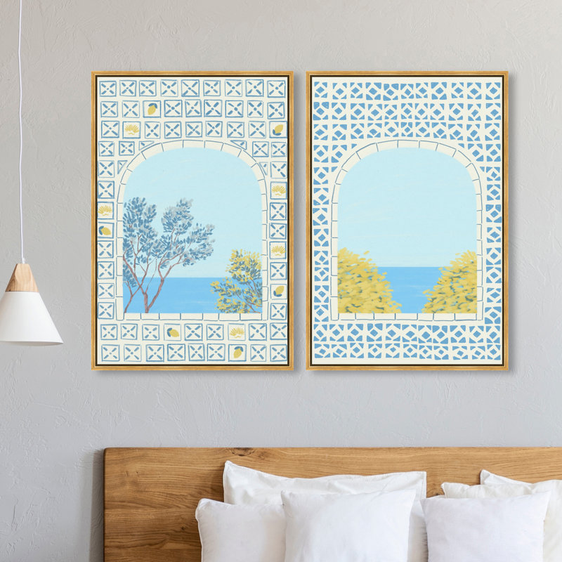 Mediterranean Window Set Set by Oliver Gal, 62"H x 42"W, Gold Floater Frame