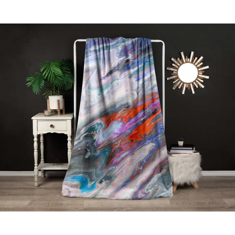 Throw Blanket, 68" W x 80" L, Abstract, Purple/Orange/Gray