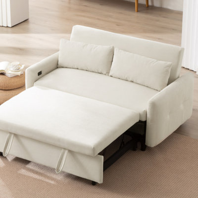 Convertible Pull-Out Sofa Bed With USB Ports, Adjustable Backrest, And High-Quality Corduroy Fabric For Modern Living Rooms