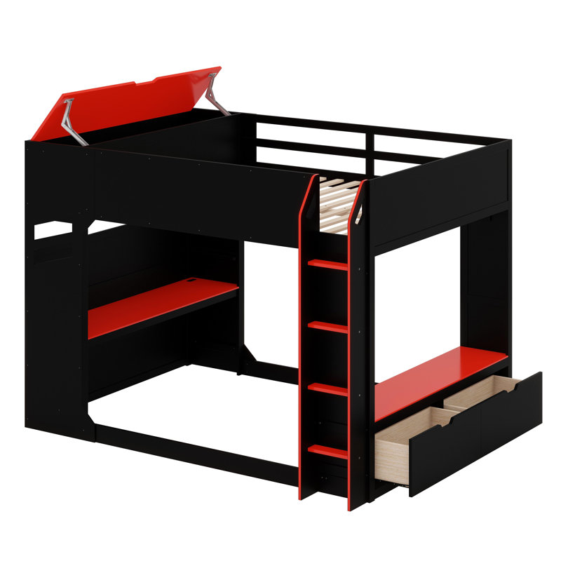 Lit mezzanine avec bureau à hauteur réglable, Rouge