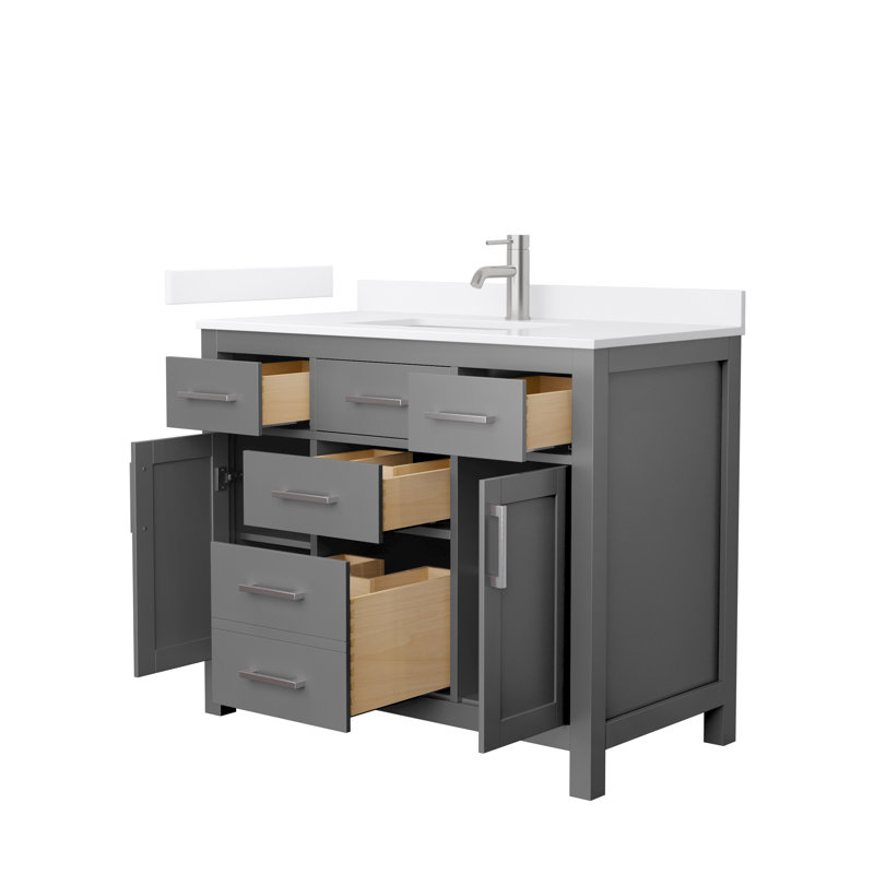 Beckett 42" Freestanding Single Bathroom Vanity with Quartz Top, Dark Gray, Brushed Nickel, White Quartz