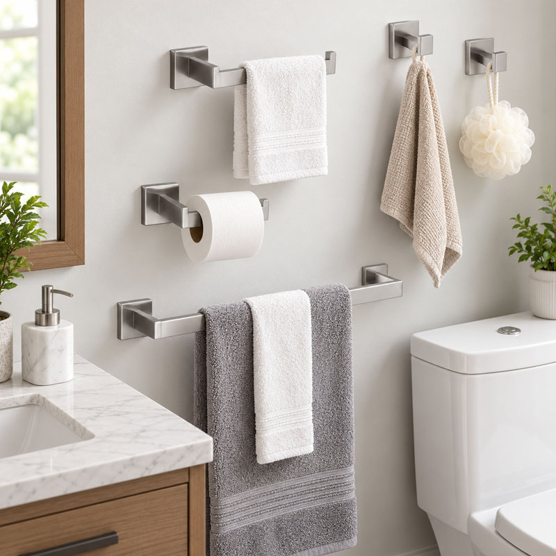 5 Piece Wall-Mounted Bathroom Hardware Set with Concealed Mounting
