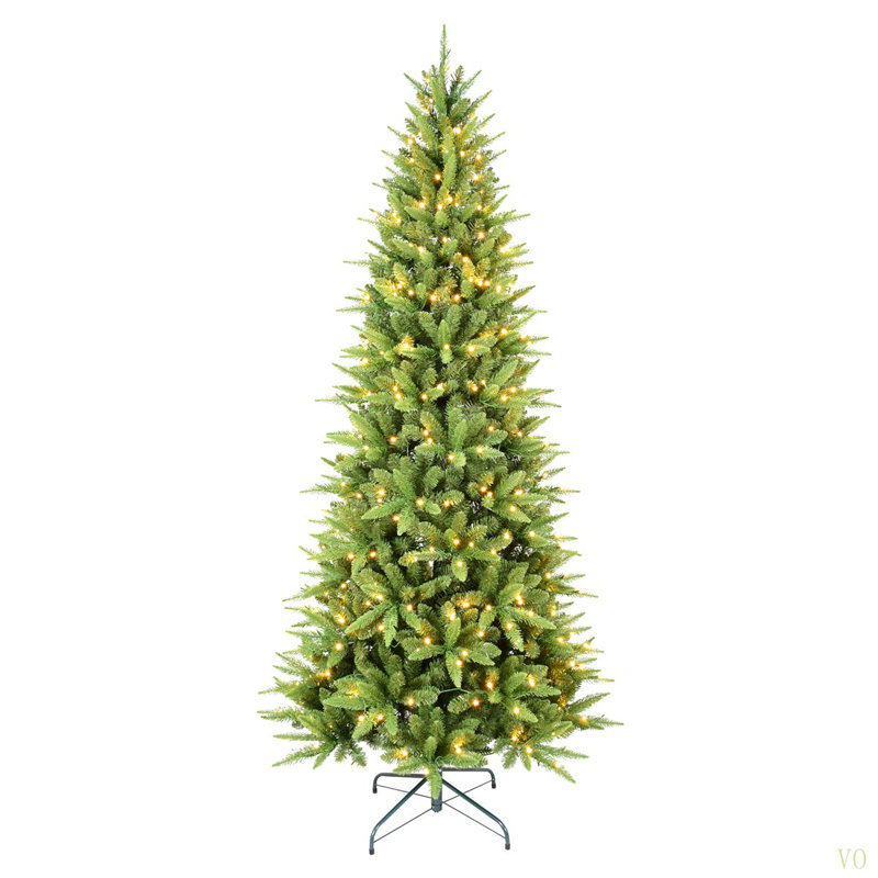 Arbre de Noël mince de 7 pi avec 400 lumières DEL chaudes - 1180 pointes en PE + PVC, conception à charnières peu encombrante, installation facile, support en métal robuste - arbre à crayons réaliste pour les petits espaces