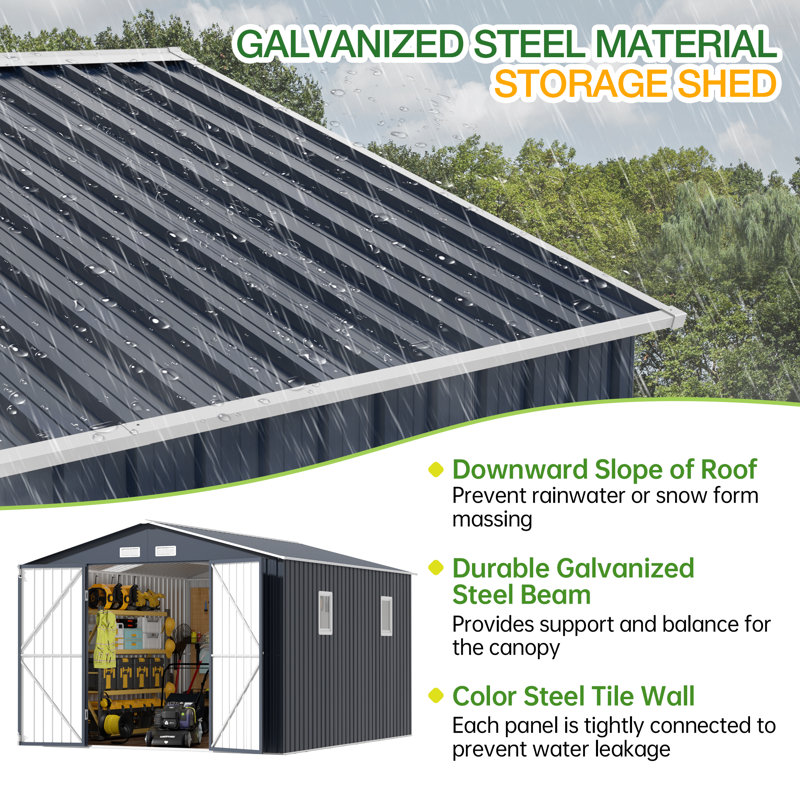 Outdoor 12 ft. W x 10 ft. D Metal Storage Shed with  Floor Frame