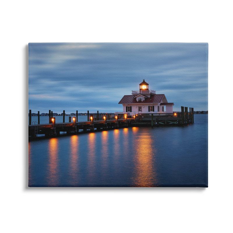 Calm Nighttime Bridge Coastal Lights Canvas Print