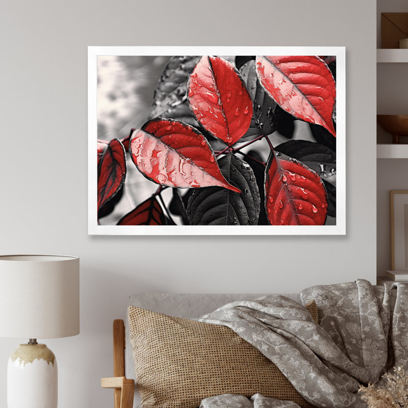 Feuilles rouges et grises sur un arbre V, Cadre simple blanc, H 12 po x l 20 po x P 1 po