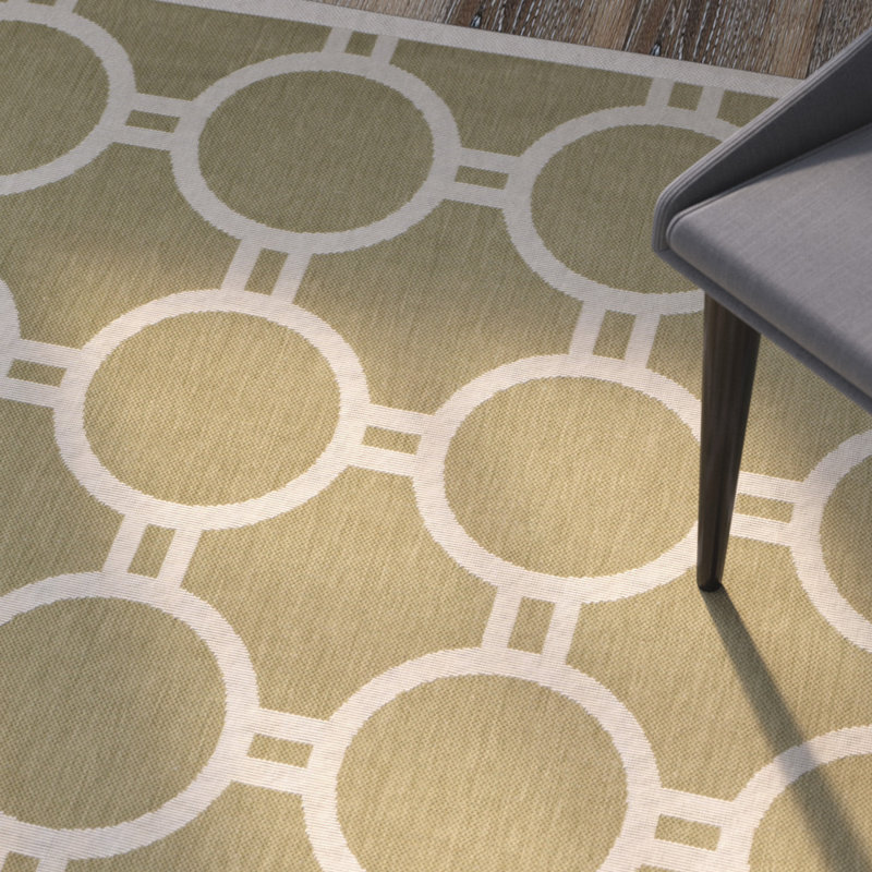 Arneshia Geometric Green/Beige Area Rug, Rectangle 4' x 5'7"
